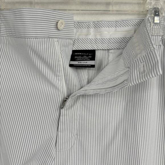 Nike Golf Pants Mens Size 40 x 32 White Gray Stripe Waist Grip Stretch Dri-Fit - Picture 3 of 13